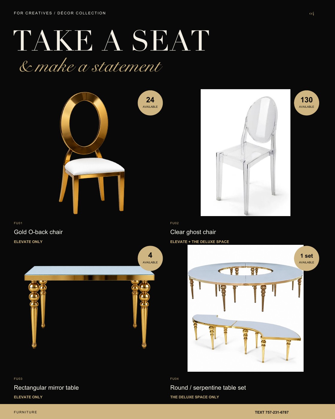 Page 4: Furniture and venue availability
